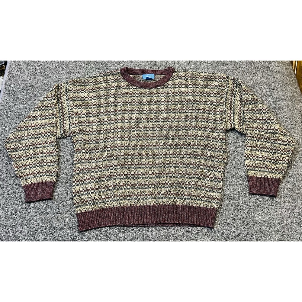 Vintage Towncraft Grandpa Sweater Mens Extra Large Burgundy Stripe Knit Pullover